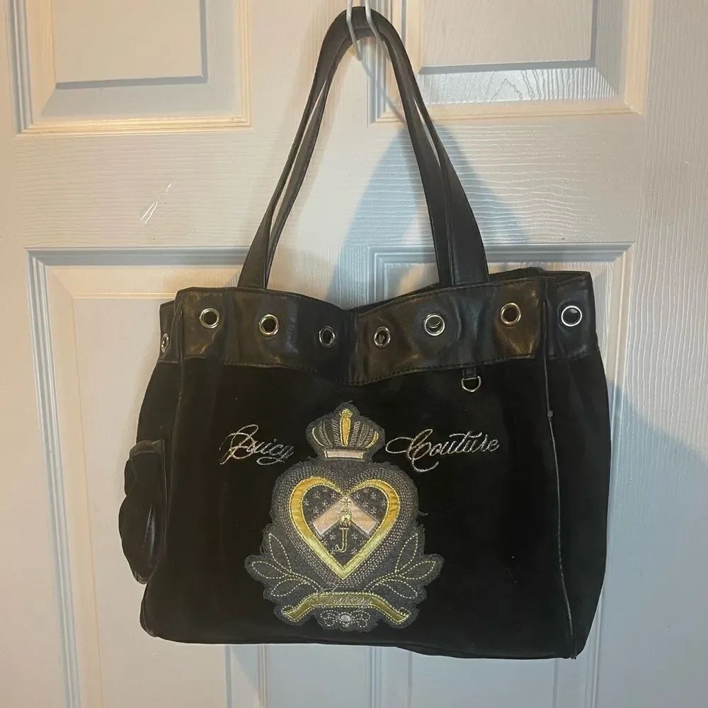 Vintage Juicy Couture Daydreamer Black Velour shoulder Silver, & Gold accents